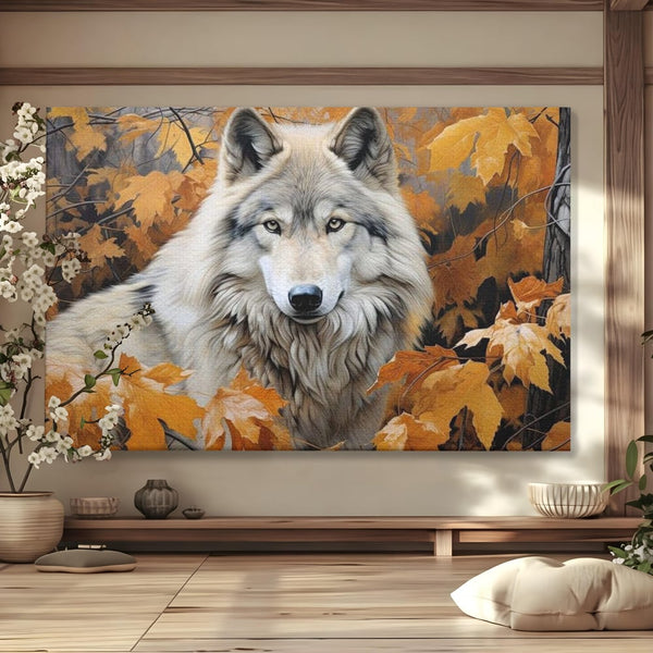 Leinwand Wandkunst Leinwand Wandkunst Premium, LuxCanva® M1464, Herz der Eiche, Herbst, Blätter, Herbst, Aramiu, Wald, Wolf, Arktis, Weiß, Weiß, Einsam, Trapper, Jäger, Büro, Wohnen, Kinderzimmer