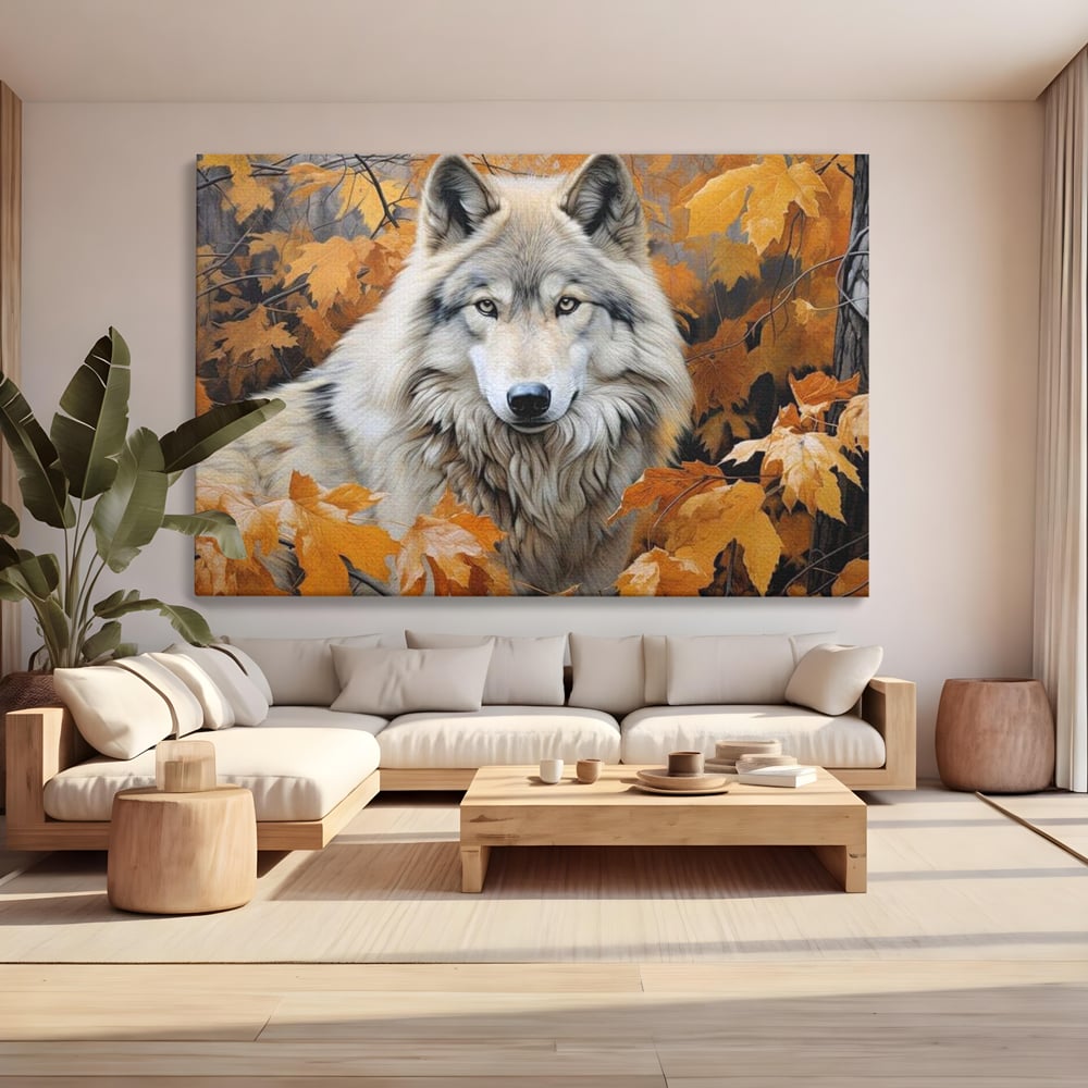 Leinwand Wandkunst Leinwand Wandkunst Premium, LuxCanva® M1464, Herz der Eiche, Herbst, Blätter, Herbst, Aramiu, Wald, Wolf, Arktis, Weiß, Weiß, Einsam, Trapper, Jäger, Büro, Wohnen, Kinderzimmer