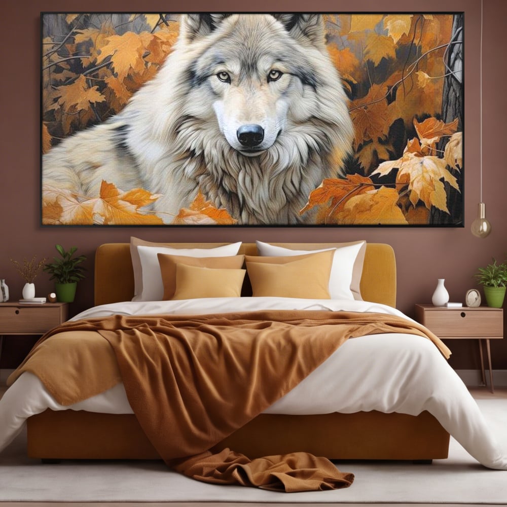 Leinwand Wandkunst Leinwand Wandkunst Premium, LuxCanva® M1464, Herz der Eiche, Herbst, Blätter, Herbst, Aramiu, Wald, Wolf, Arktis, Weiß, Weiß, Einsam, Trapper, Jäger, Büro, Wohnen, Kinderzimmer