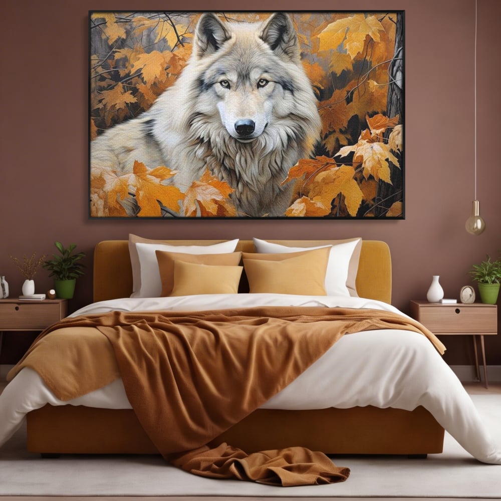 Leinwand Wandkunst Leinwand Wandkunst Premium, LuxCanva® M1464, Herz der Eiche, Herbst, Blätter, Herbst, Aramiu, Wald, Wolf, Arktis, Weiß, Weiß, Einsam, Trapper, Jäger, Büro, Wohnen, Kinderzimmer