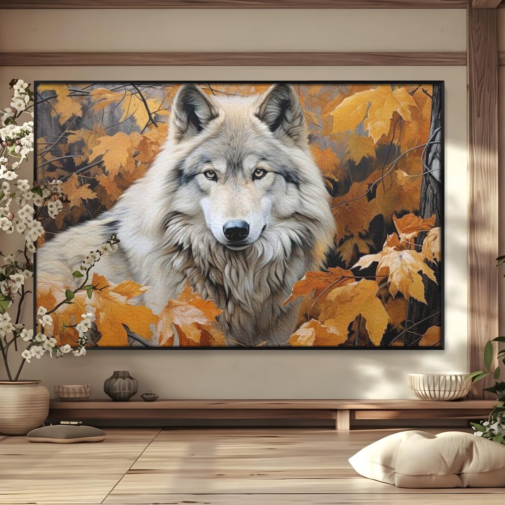 Leinwand Wandkunst Leinwand Wandkunst Premium, LuxCanva® M1464, Herz der Eiche, Herbst, Blätter, Herbst, Aramiu, Wald, Wolf, Arktis, Weiß, Weiß, Einsam, Trapper, Jäger, Büro, Wohnen, Kinderzimmer