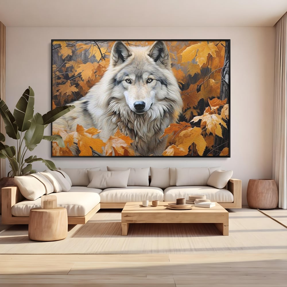 Leinwand Wandkunst Leinwand Wandkunst Premium, LuxCanva® M1464, Herz der Eiche, Herbst, Blätter, Herbst, Aramiu, Wald, Wolf, Arktis, Weiß, Weiß, Einsam, Trapper, Jäger, Büro, Wohnen, Kinderzimmer