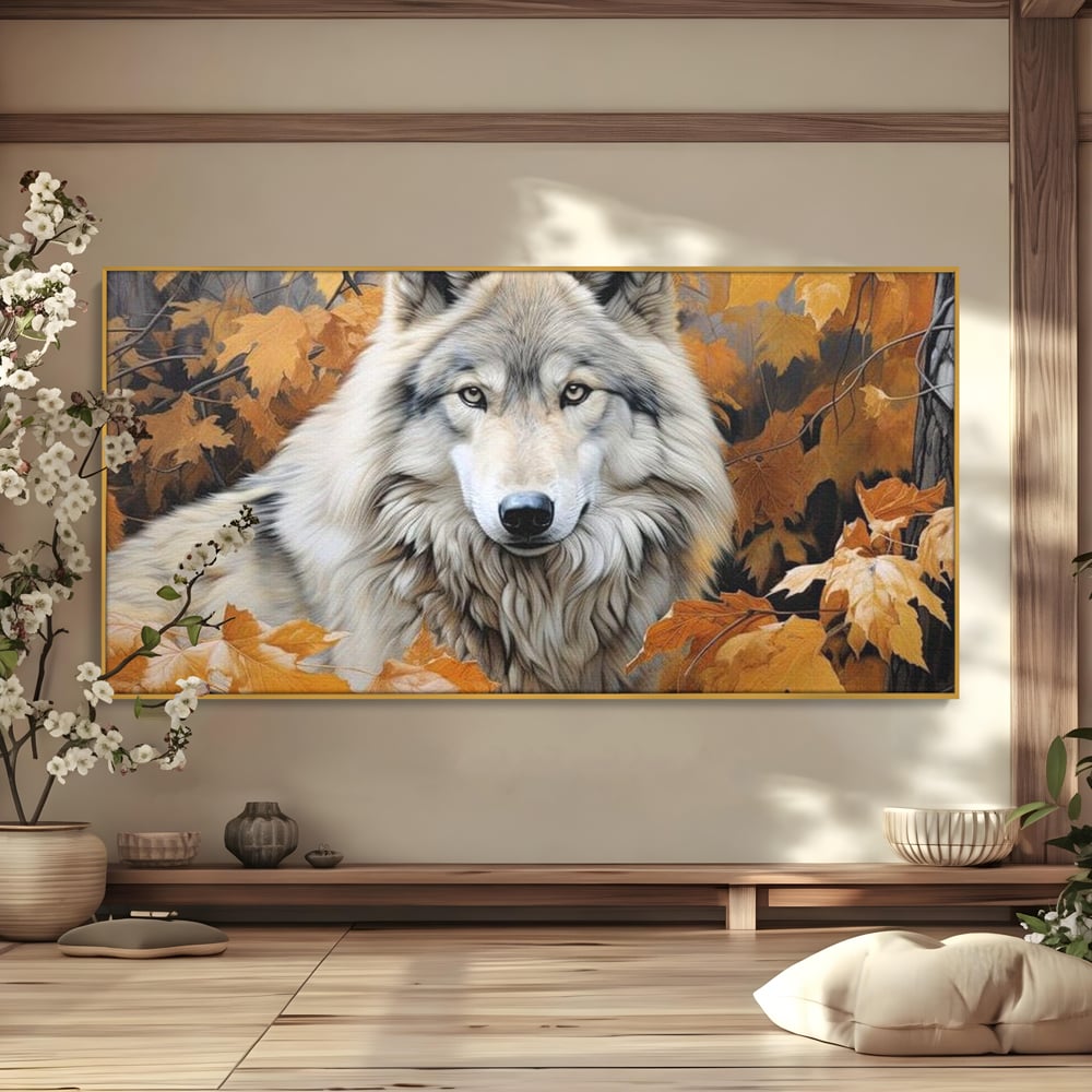 Leinwand Wandkunst Leinwand Wandkunst Premium, LuxCanva® M1464, Herz der Eiche, Herbst, Blätter, Herbst, Aramiu, Wald, Wolf, Arktis, Weiß, Weiß, Einsam, Trapper, Jäger, Büro, Wohnen, Kinderzimmer