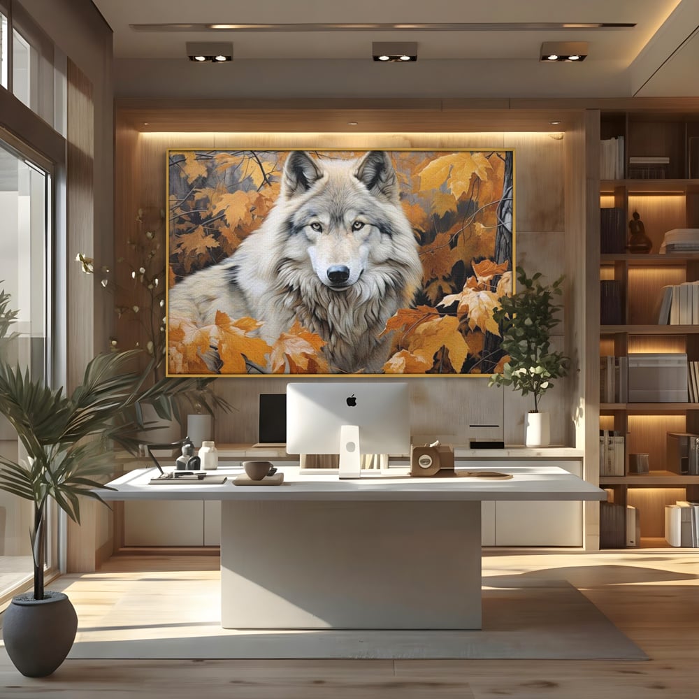 Leinwand Wandkunst Leinwand Wandkunst Premium, LuxCanva® M1464, Herz der Eiche, Herbst, Blätter, Herbst, Aramiu, Wald, Wolf, Arktis, Weiß, Weiß, Einsam, Trapper, Jäger, Büro, Wohnen, Kinderzimmer