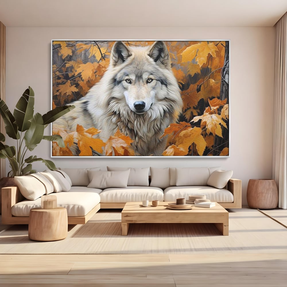 Leinwand Wandkunst Leinwand Wandkunst Premium, LuxCanva® M1464, Herz der Eiche, Herbst, Blätter, Herbst, Aramiu, Wald, Wolf, Arktis, Weiß, Weiß, Einsam, Trapper, Jäger, Büro, Wohnen, Kinderzimmer