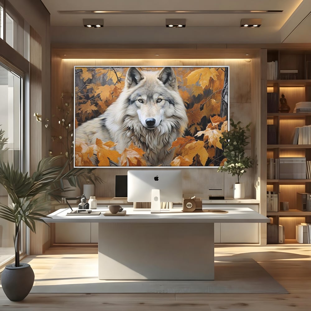 Leinwand Wandkunst Leinwand Wandkunst Premium, LuxCanva® M1464, Herz der Eiche, Herbst, Blätter, Herbst, Aramiu, Wald, Wolf, Arktis, Weiß, Weiß, Einsam, Trapper, Jäger, Büro, Wohnen, Kinderzimmer