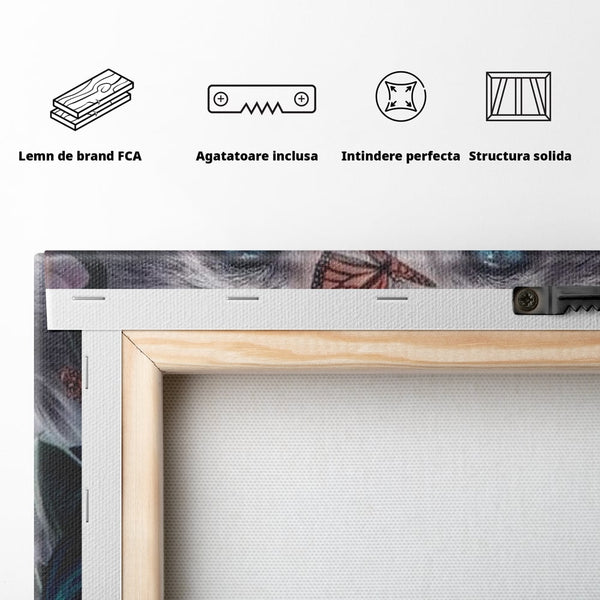 Tablou Canvas Premium, LuxCanva® M1465, Magia Padurii, Lup, Ochi, Privire, Fluturi, Pasari, Flori, Basm, Poveste, Arcada, Armonie, Emotie, Lumina, Birou, Living, Camera Copil