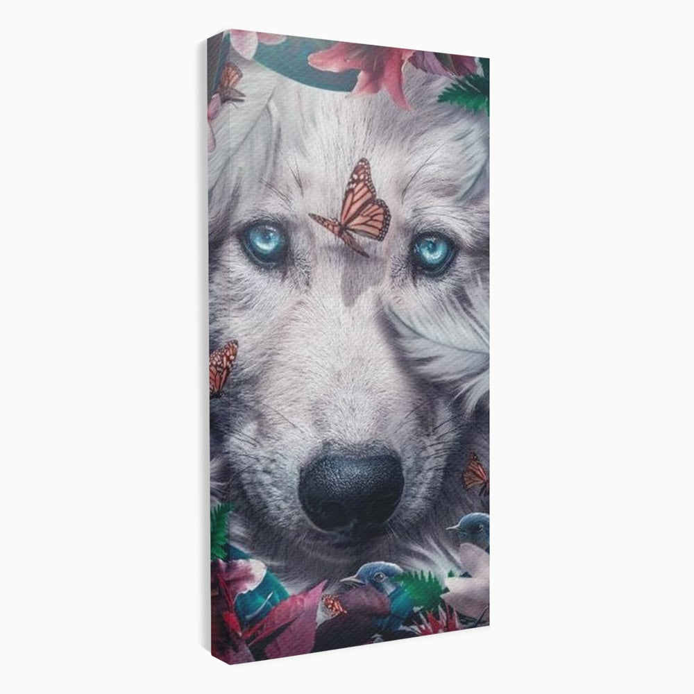 Tablou Canvas Premium, LuxCanva® M1465, Magia Padurii, Lup, Ochi, Privire, Fluturi, Pasari, Flori, Basm, Poveste, Arcada, Armonie, Emotie, Lumina, Birou, Living, Camera Copil
