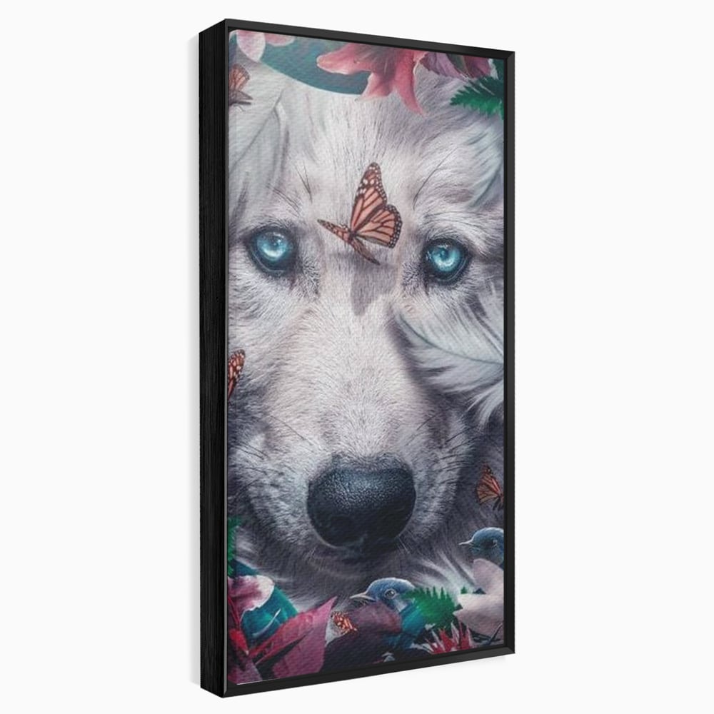 Tablou Canvas Premium, LuxCanva® M1465, Magia Padurii, Lup, Ochi, Privire, Fluturi, Pasari, Flori, Basm, Poveste, Arcada, Armonie, Emotie, Lumina, Birou, Living, Camera Copil