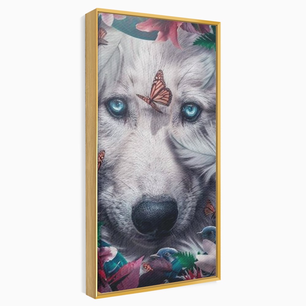Tablou Canvas Premium, LuxCanva® M1465, Magia Padurii, Lup, Ochi, Privire, Fluturi, Pasari, Flori, Basm, Poveste, Arcada, Armonie, Emotie, Lumina, Birou, Living, Camera Copil