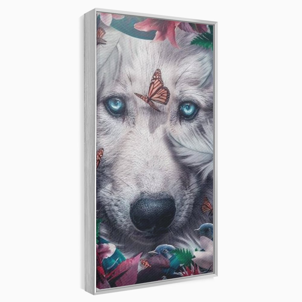 Tablou Canvas Premium, LuxCanva® M1465, Magia Padurii, Lup, Ochi, Privire, Fluturi, Pasari, Flori, Basm, Poveste, Arcada, Armonie, Emotie, Lumina, Birou, Living, Camera Copil
