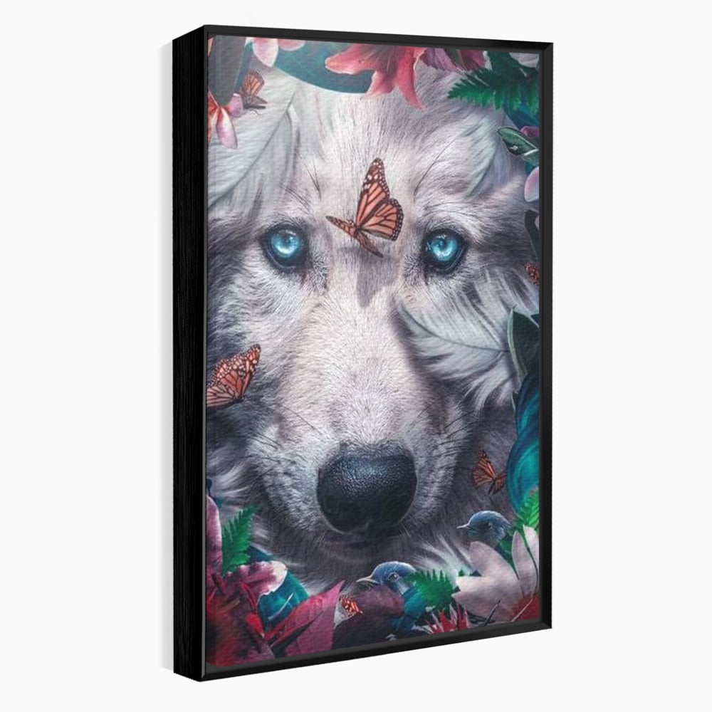 Tablou Canvas Premium, LuxCanva® M1465, Magia Padurii, Lup, Ochi, Privire, Fluturi, Pasari, Flori, Basm, Poveste, Arcada, Armonie, Emotie, Lumina, Birou, Living, Camera Copil