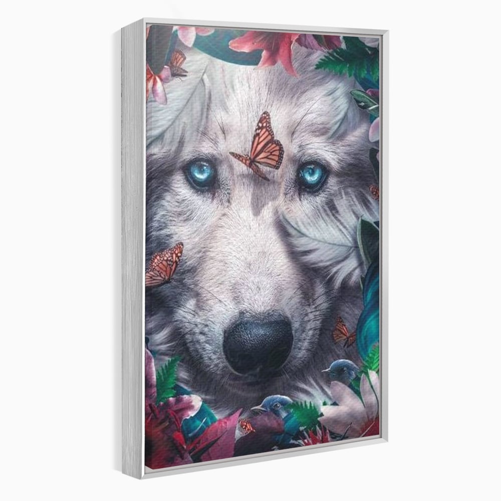 Tablou Canvas Premium, LuxCanva® M1465, Magia Padurii, Lup, Ochi, Privire, Fluturi, Pasari, Flori, Basm, Poveste, Arcada, Armonie, Emotie, Lumina, Birou, Living, Camera Copil