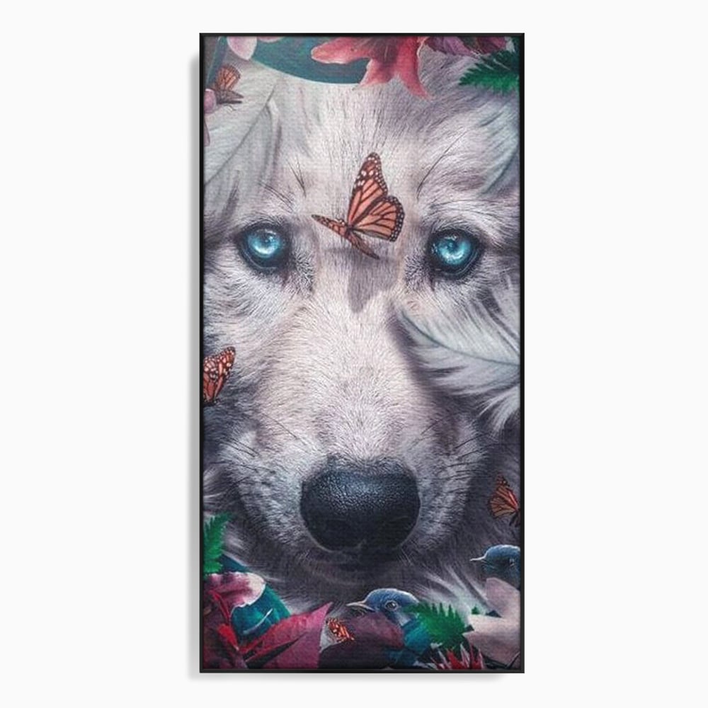 Tablou Canvas Premium, LuxCanva® M1465, Magia Padurii, Lup, Ochi, Privire, Fluturi, Pasari, Flori, Basm, Poveste, Arcada, Armonie, Emotie, Lumina, Birou, Living, Camera Copil