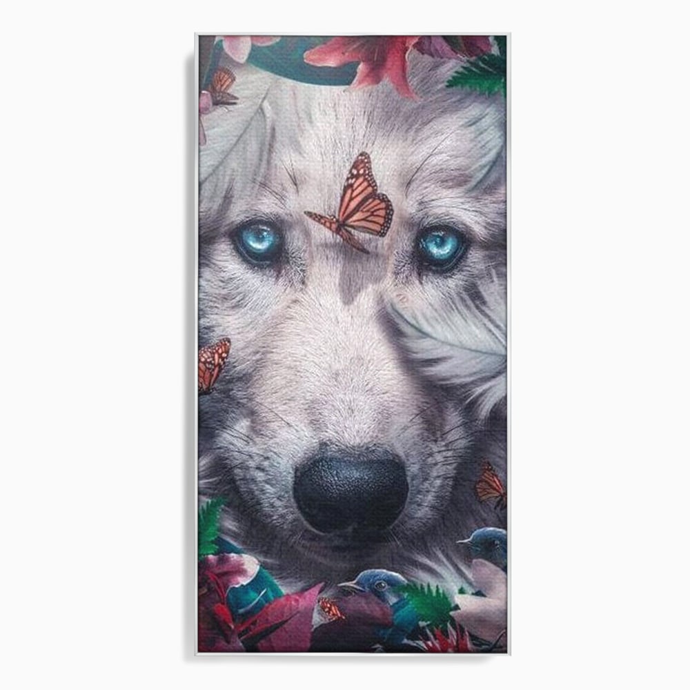 Tablou Canvas Premium, LuxCanva® M1465, Magia Padurii, Lup, Ochi, Privire, Fluturi, Pasari, Flori, Basm, Poveste, Arcada, Armonie, Emotie, Lumina, Birou, Living, Camera Copil