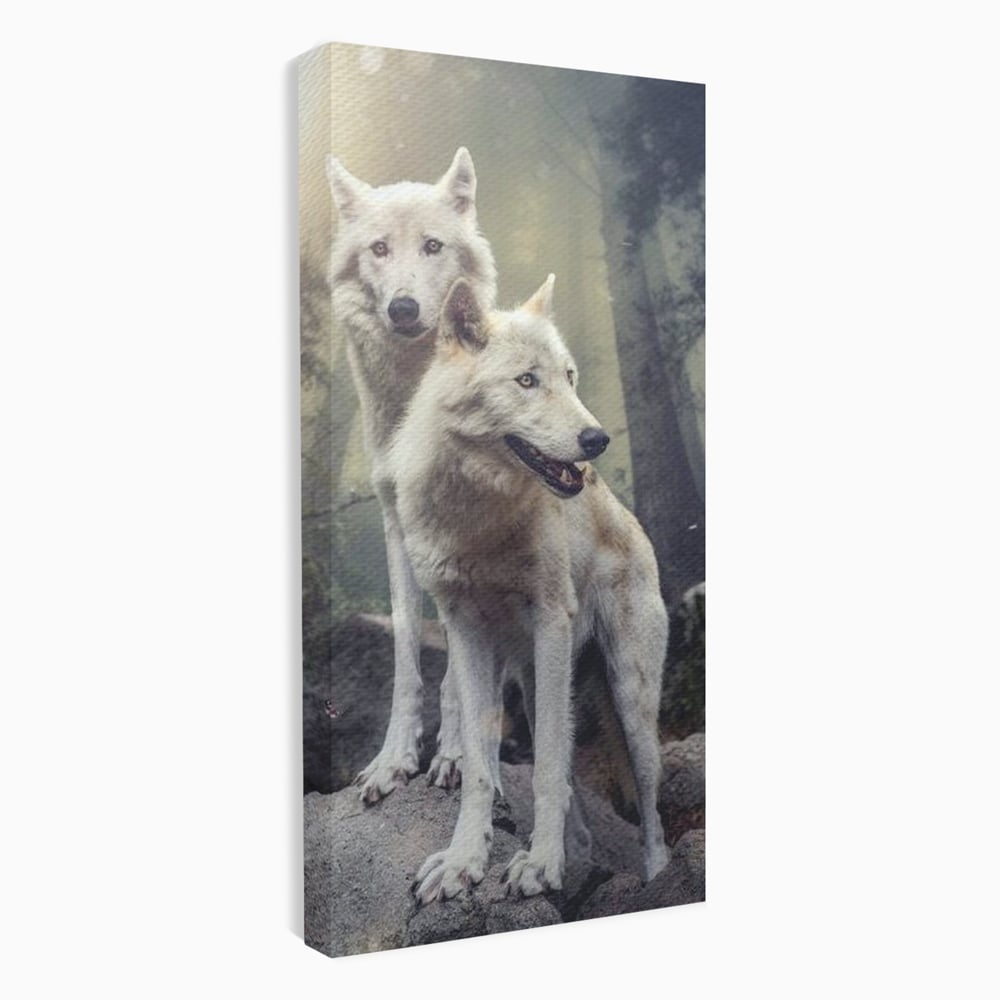 Leinwand Wandkunst Canvas Wall Art Premium, LuxCanva® M1466, Bruderschaft der Wölfe, Pfauen, Natur, Wald, Eiche, Wölfe, Brüder, Licht, Rudel, Wild, Wildtiere, Licht, Büro, Wohnen, Kinderzimmer