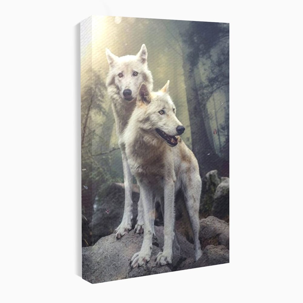 Leinwand Wandkunst Canvas Wall Art Premium, LuxCanva® M1466, Bruderschaft der Wölfe, Pfauen, Natur, Wald, Eiche, Wölfe, Brüder, Licht, Rudel, Wild, Wildtiere, Licht, Büro, Wohnen, Kinderzimmer