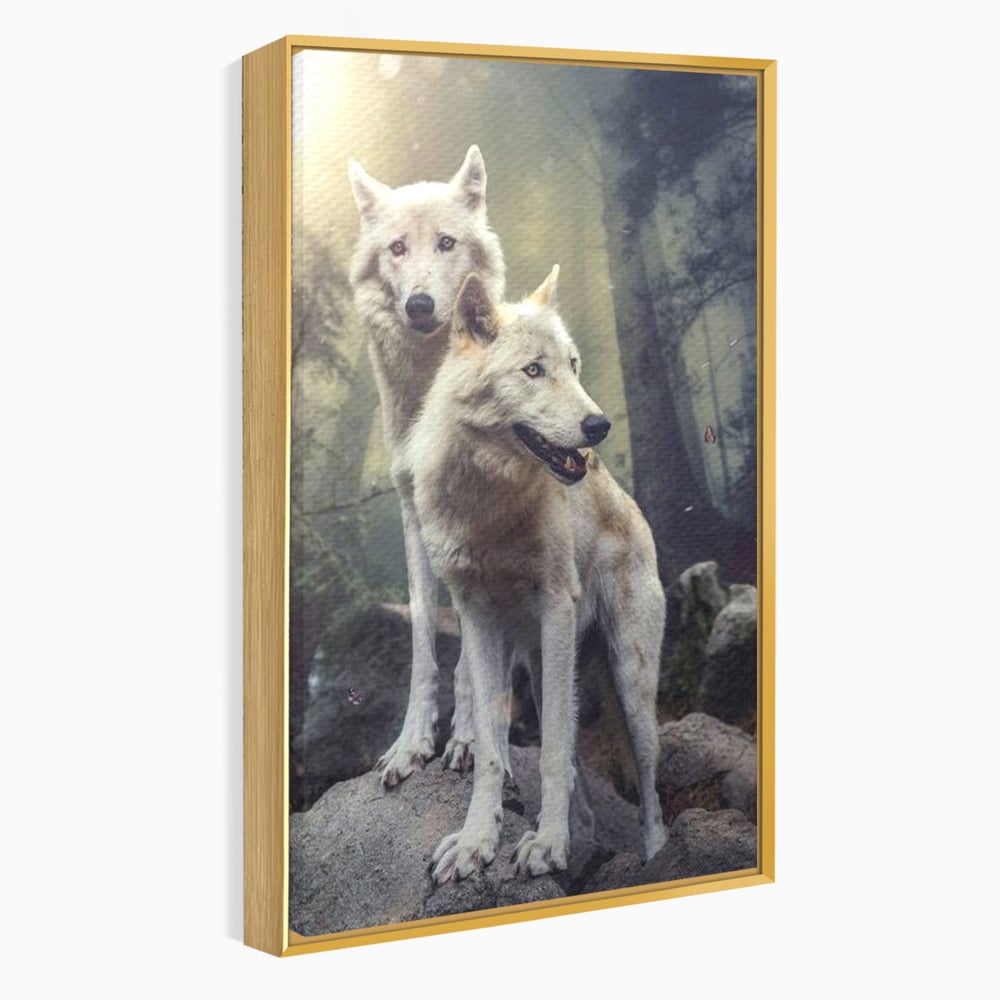 Leinwand Wandkunst Canvas Wall Art Premium, LuxCanva® M1466, Bruderschaft der Wölfe, Pfauen, Natur, Wald, Eiche, Wölfe, Brüder, Licht, Rudel, Wild, Wildtiere, Licht, Büro, Wohnen, Kinderzimmer