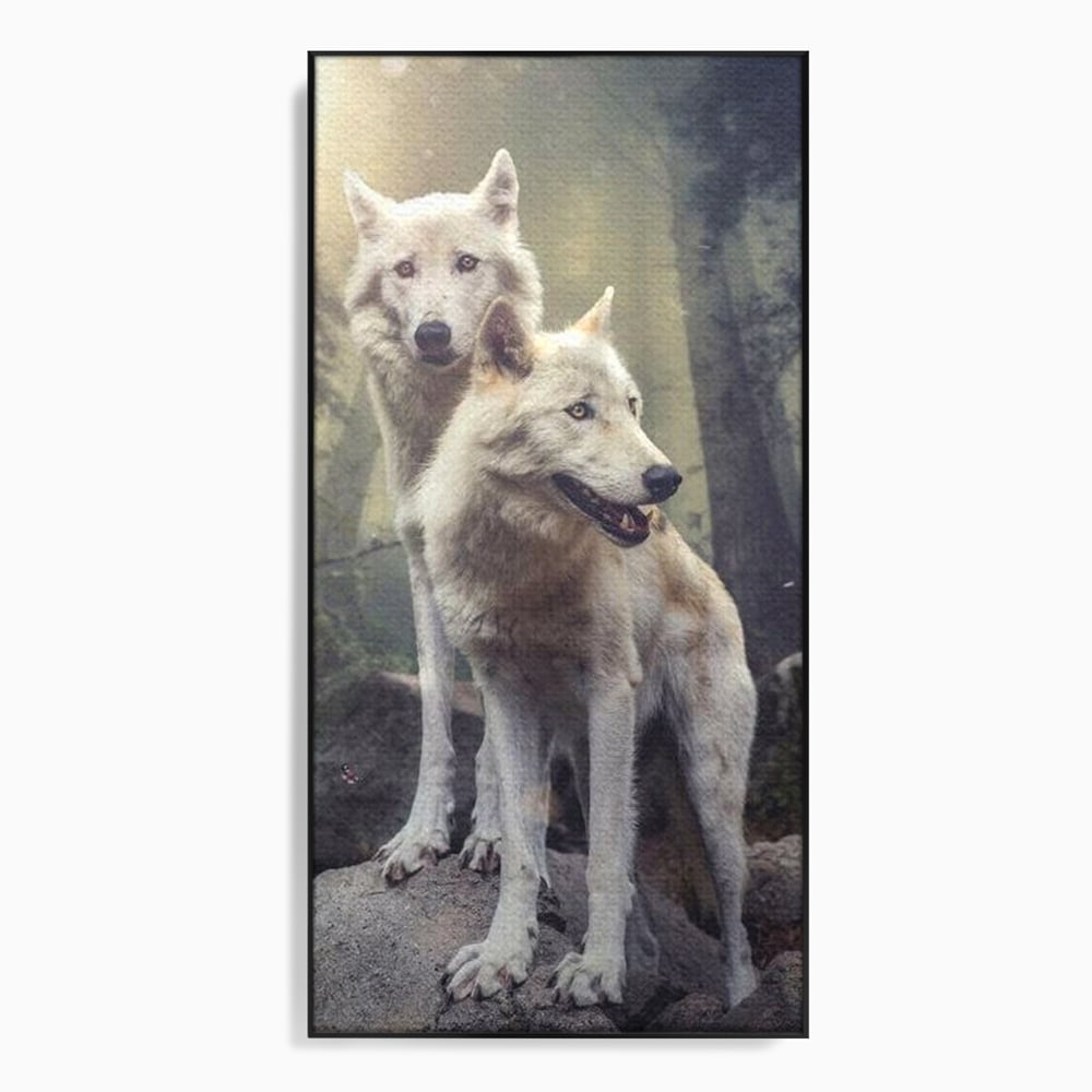 Leinwand Wandkunst Canvas Wall Art Premium, LuxCanva® M1466, Bruderschaft der Wölfe, Pfauen, Natur, Wald, Eiche, Wölfe, Brüder, Licht, Rudel, Wild, Wildtiere, Licht, Büro, Wohnen, Kinderzimmer