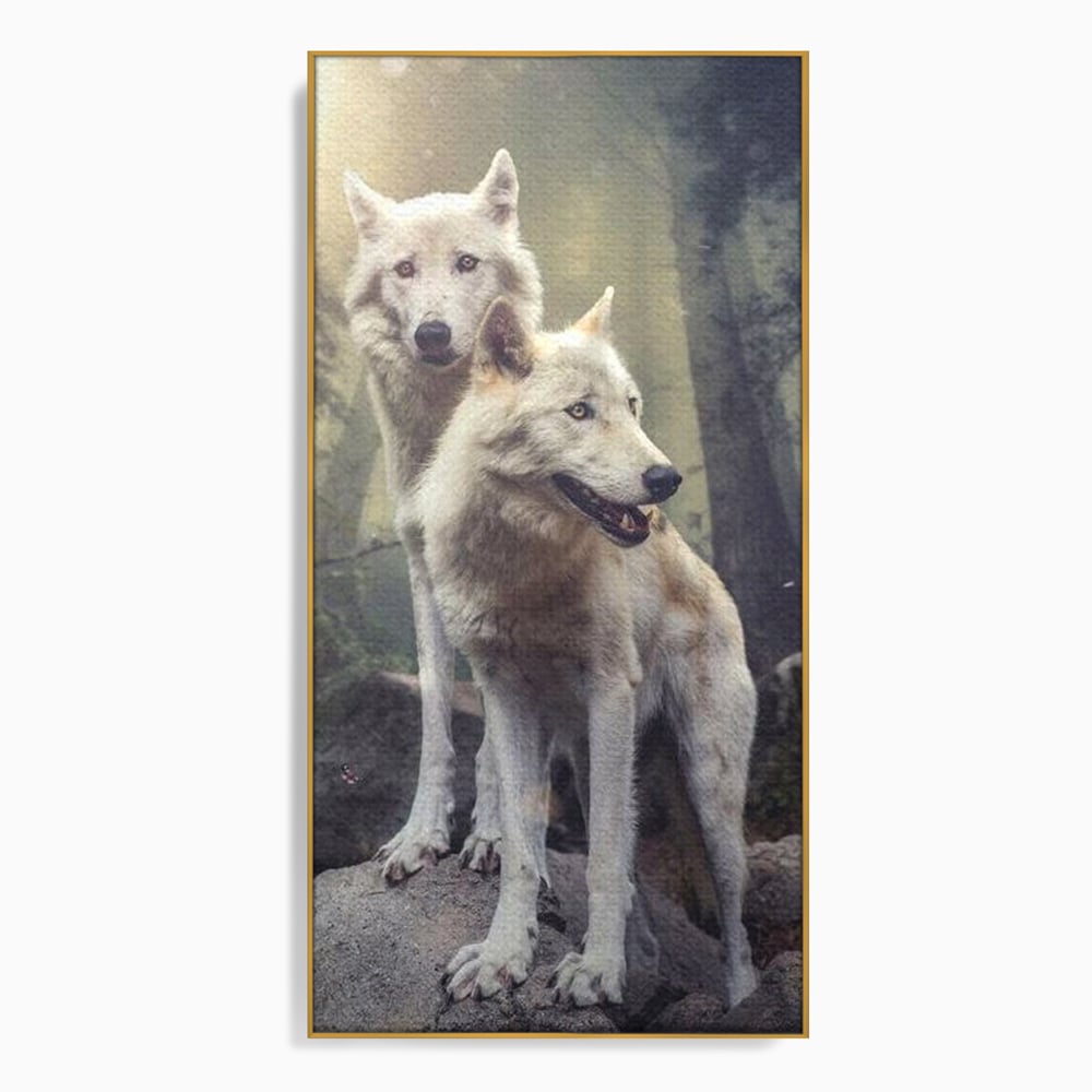 Leinwand Wandkunst Canvas Wall Art Premium, LuxCanva® M1466, Bruderschaft der Wölfe, Pfauen, Natur, Wald, Eiche, Wölfe, Brüder, Licht, Rudel, Wild, Wildtiere, Licht, Büro, Wohnen, Kinderzimmer