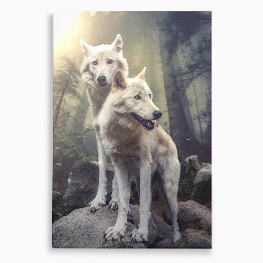 Leinwand Wandkunst Canvas Wall Art Premium, LuxCanva® M1466, Bruderschaft der Wölfe, Pfauen, Natur, Wald, Eiche, Wölfe, Brüder, Licht, Rudel, Wild, Wildtiere, Licht, Büro, Wohnen, Kinderzimmer