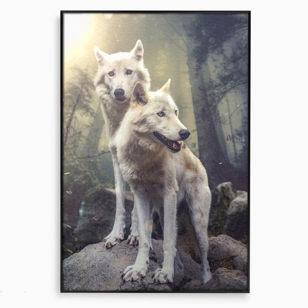 Leinwand Wandkunst Canvas Wall Art Premium, LuxCanva® M1466, Bruderschaft der Wölfe, Pfauen, Natur, Wald, Eiche, Wölfe, Brüder, Licht, Rudel, Wild, Wildtiere, Licht, Büro, Wohnen, Kinderzimmer