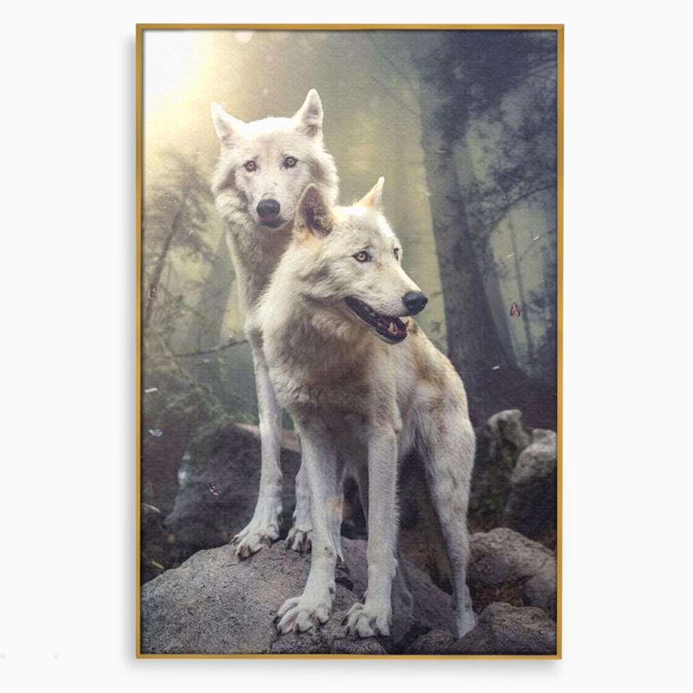 Leinwand Wandkunst Canvas Wall Art Premium, LuxCanva® M1466, Bruderschaft der Wölfe, Pfauen, Natur, Wald, Eiche, Wölfe, Brüder, Licht, Rudel, Wild, Wildtiere, Licht, Büro, Wohnen, Kinderzimmer