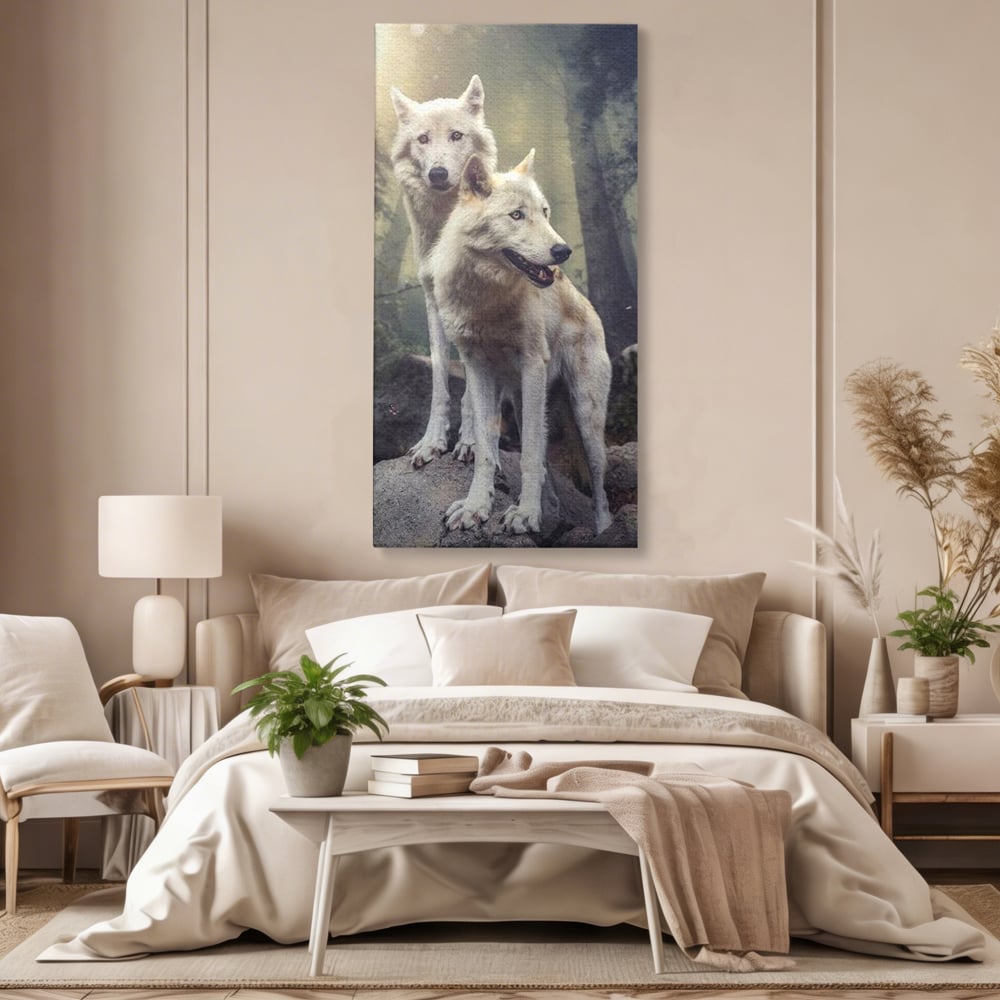 Leinwand Wandkunst Canvas Wall Art Premium, LuxCanva® M1466, Bruderschaft der Wölfe, Pfauen, Natur, Wald, Eiche, Wölfe, Brüder, Licht, Rudel, Wild, Wildtiere, Licht, Büro, Wohnen, Kinderzimmer