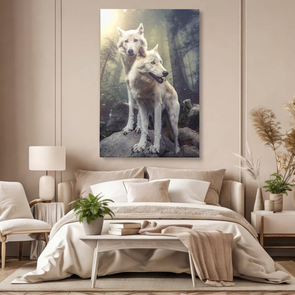 Leinwand Wandkunst Canvas Wall Art Premium, LuxCanva® M1466, Bruderschaft der Wölfe, Pfauen, Natur, Wald, Eiche, Wölfe, Brüder, Licht, Rudel, Wild, Wildtiere, Licht, Büro, Wohnen, Kinderzimmer