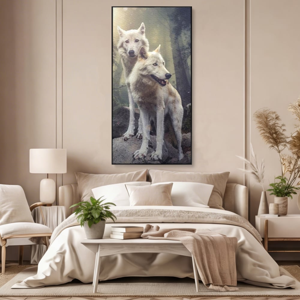 Leinwand Wandkunst Canvas Wall Art Premium, LuxCanva® M1466, Bruderschaft der Wölfe, Pfauen, Natur, Wald, Eiche, Wölfe, Brüder, Licht, Rudel, Wild, Wildtiere, Licht, Büro, Wohnen, Kinderzimmer