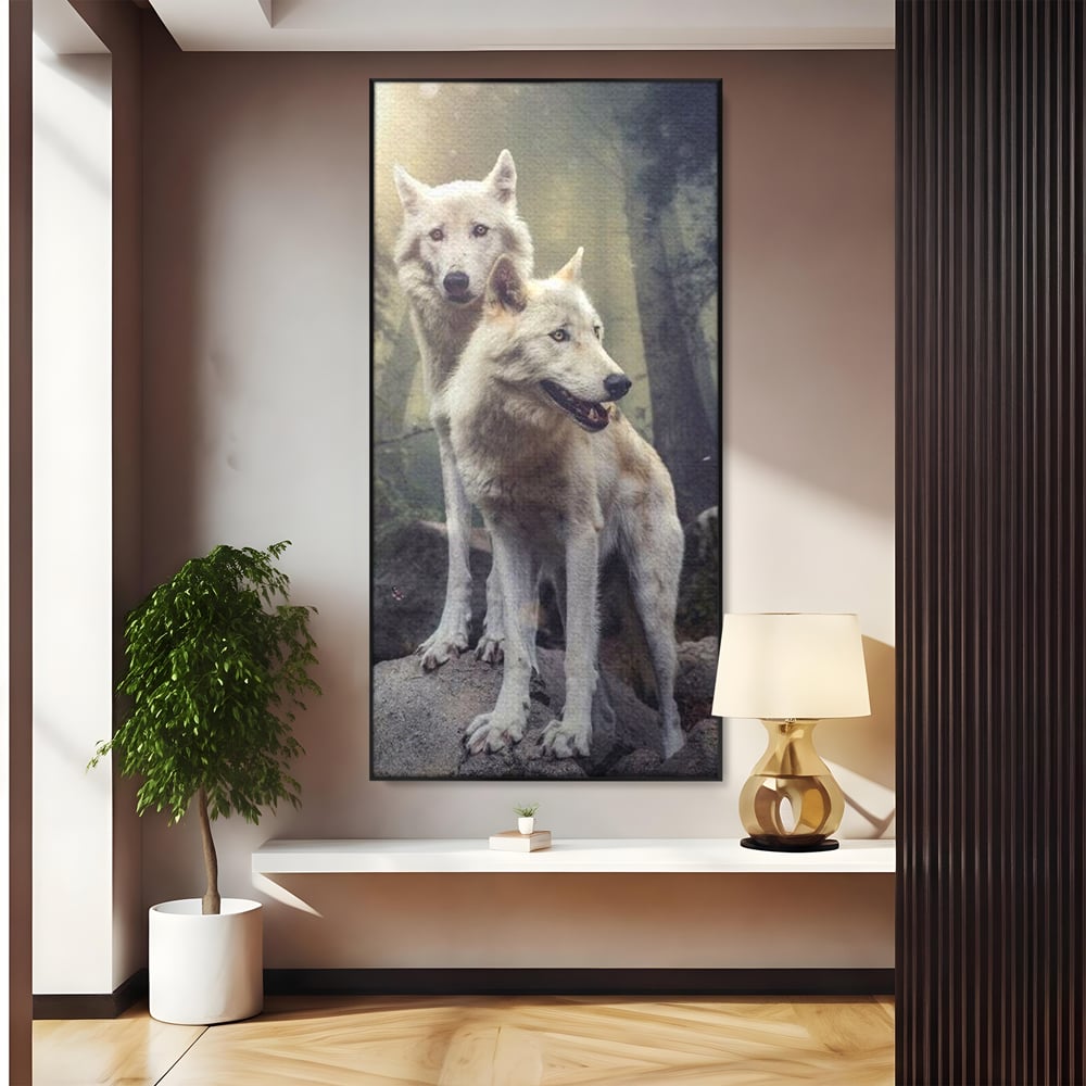 Leinwand Wandkunst Canvas Wall Art Premium, LuxCanva® M1466, Bruderschaft der Wölfe, Pfauen, Natur, Wald, Eiche, Wölfe, Brüder, Licht, Rudel, Wild, Wildtiere, Licht, Büro, Wohnen, Kinderzimmer
