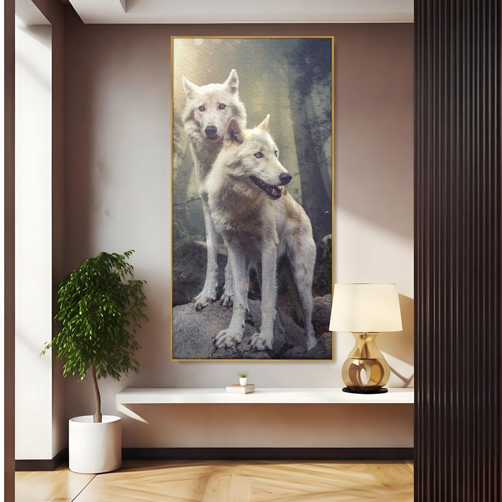 Leinwand Wandkunst Canvas Wall Art Premium, LuxCanva® M1466, Bruderschaft der Wölfe, Pfauen, Natur, Wald, Eiche, Wölfe, Brüder, Licht, Rudel, Wild, Wildtiere, Licht, Büro, Wohnen, Kinderzimmer