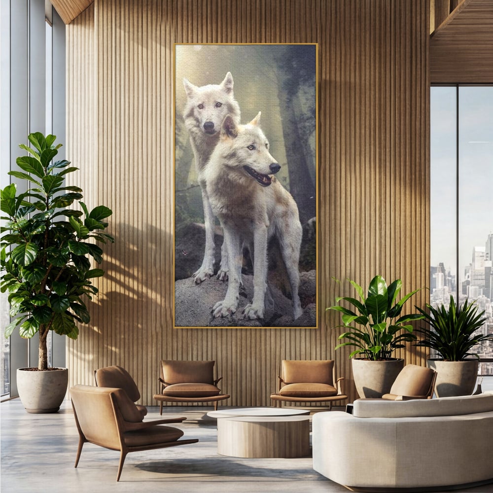 Leinwand Wandkunst Canvas Wall Art Premium, LuxCanva® M1466, Bruderschaft der Wölfe, Pfauen, Natur, Wald, Eiche, Wölfe, Brüder, Licht, Rudel, Wild, Wildtiere, Licht, Büro, Wohnen, Kinderzimmer