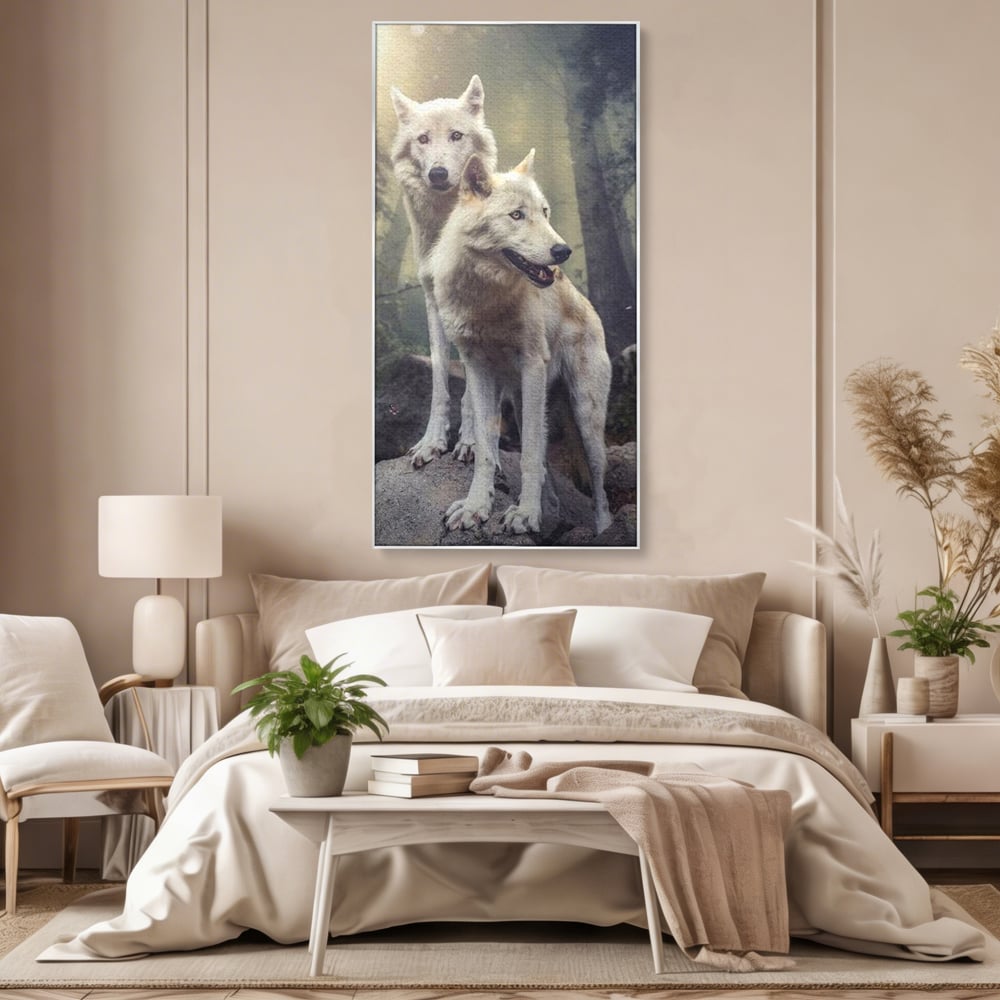 Leinwand Wandkunst Canvas Wall Art Premium, LuxCanva® M1466, Bruderschaft der Wölfe, Pfauen, Natur, Wald, Eiche, Wölfe, Brüder, Licht, Rudel, Wild, Wildtiere, Licht, Büro, Wohnen, Kinderzimmer