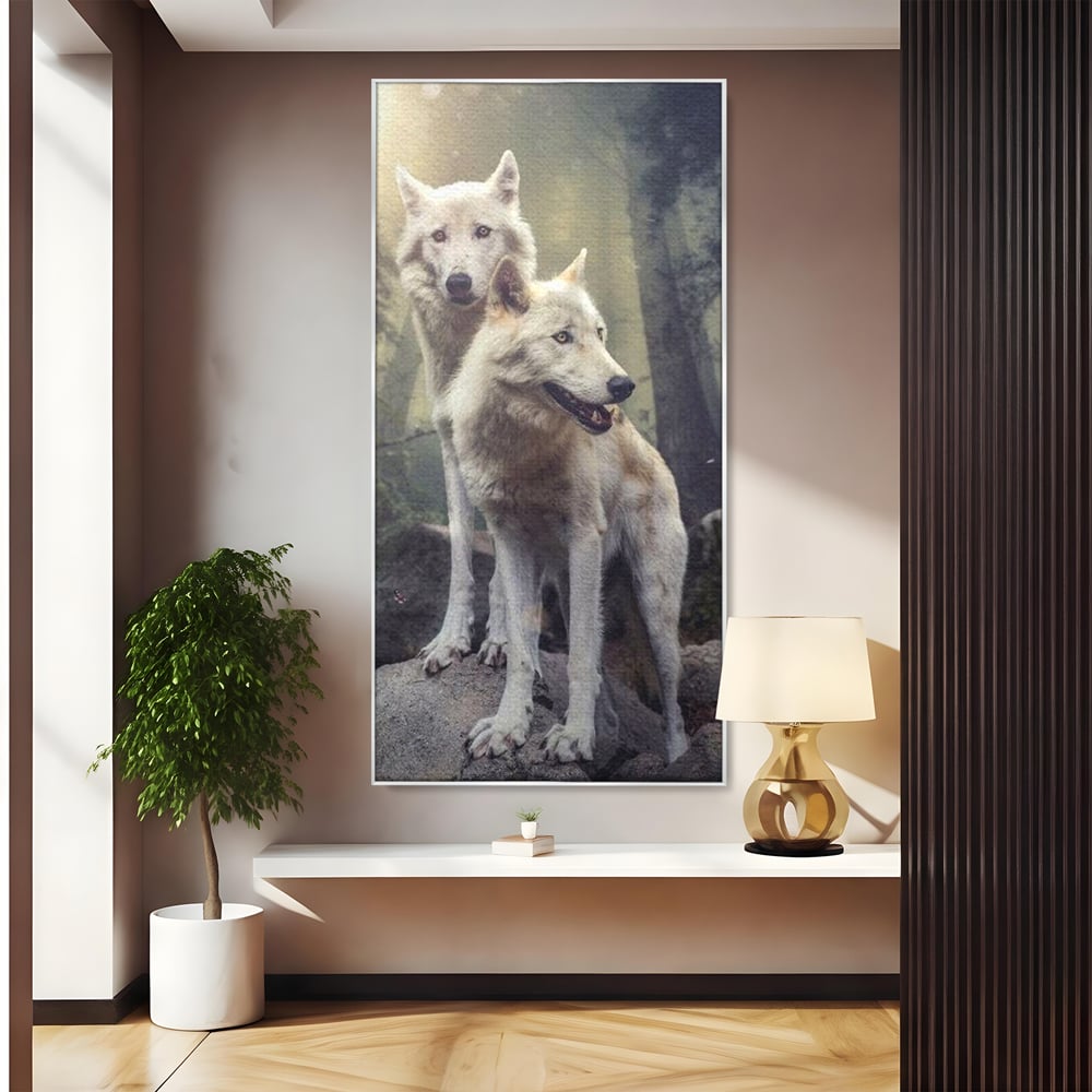 Leinwand Wandkunst Canvas Wall Art Premium, LuxCanva® M1466, Bruderschaft der Wölfe, Pfauen, Natur, Wald, Eiche, Wölfe, Brüder, Licht, Rudel, Wild, Wildtiere, Licht, Büro, Wohnen, Kinderzimmer