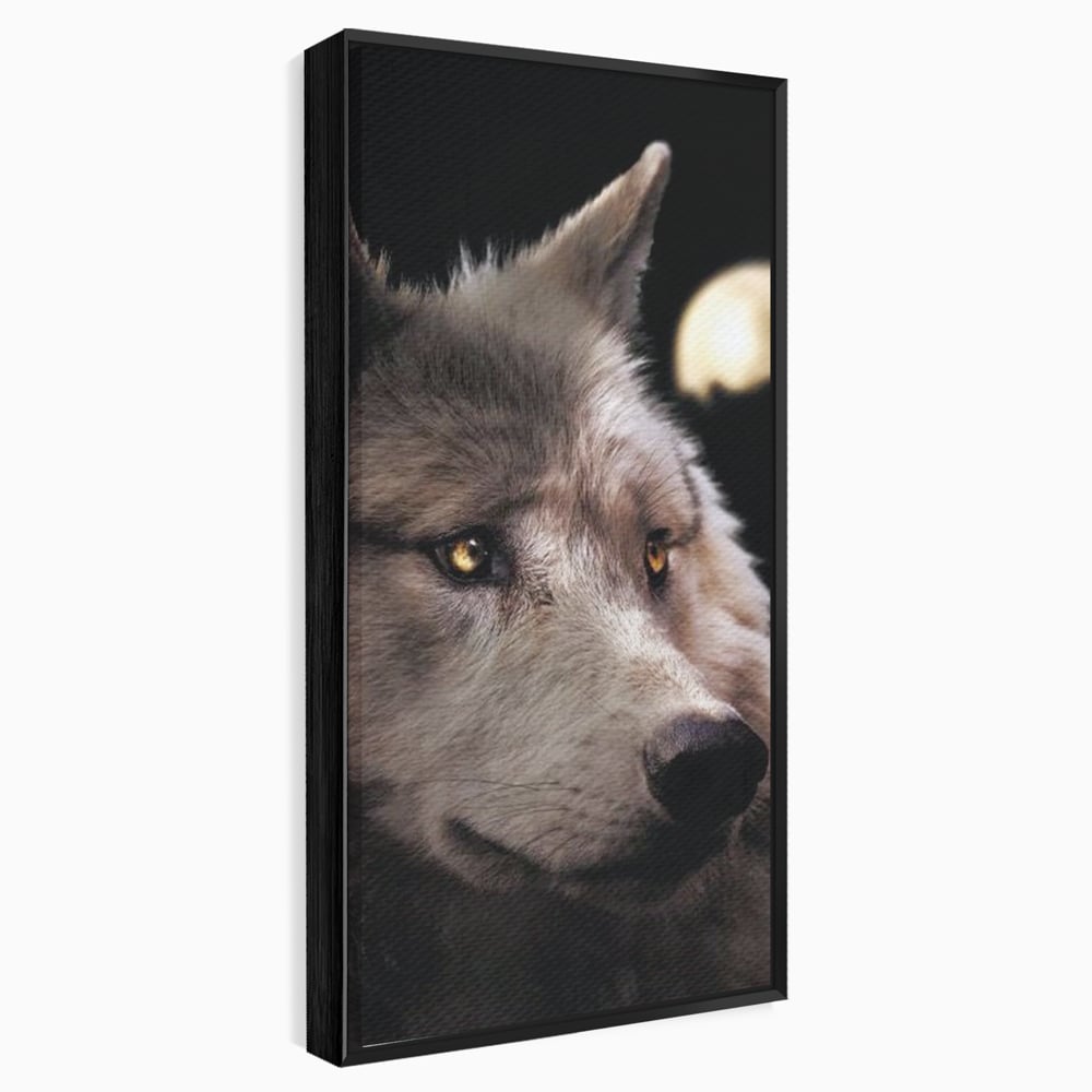 Leinwand Wandkunst Canvas Premium, LuxCanva® M1467, Unter dem Mond, Wolf, Tier, Wild, Vollmond, Blick, Nacht, einsam, geheimnisvoll, Berufung, Büro, Wohnen, Babyzimmer