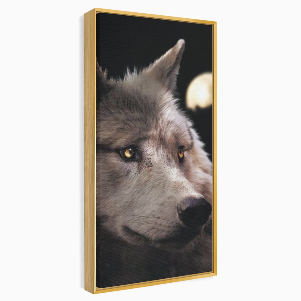 Leinwand Wandkunst Canvas Premium, LuxCanva® M1467, Unter dem Mond, Wolf, Tier, Wild, Vollmond, Blick, Nacht, einsam, geheimnisvoll, Berufung, Büro, Wohnen, Babyzimmer