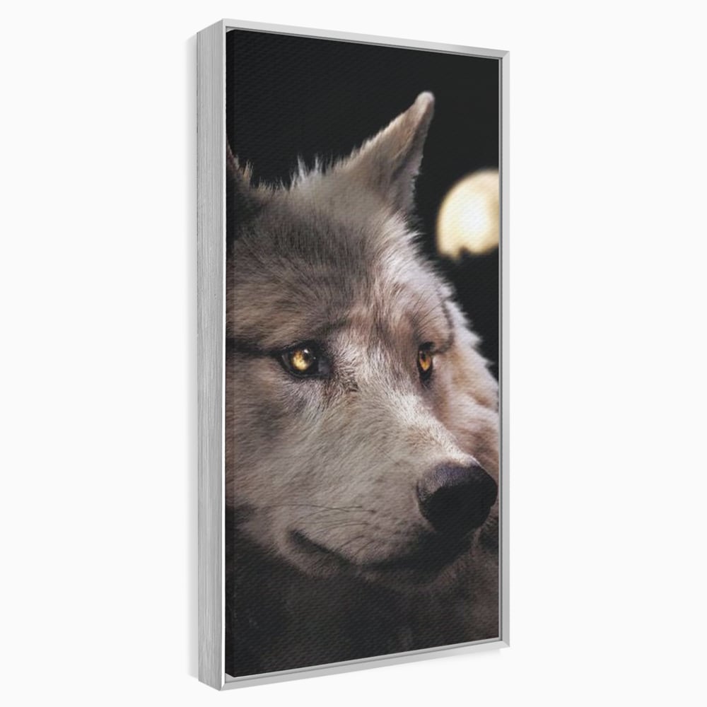 Leinwand Wandkunst Canvas Premium, LuxCanva® M1467, Unter dem Mond, Wolf, Tier, Wild, Vollmond, Blick, Nacht, einsam, geheimnisvoll, Berufung, Büro, Wohnen, Babyzimmer