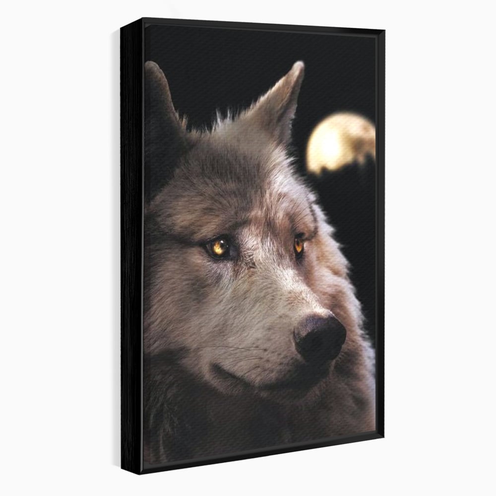 Leinwand Wandkunst Canvas Premium, LuxCanva® M1467, Unter dem Mond, Wolf, Tier, Wild, Vollmond, Blick, Nacht, einsam, geheimnisvoll, Berufung, Büro, Wohnen, Babyzimmer