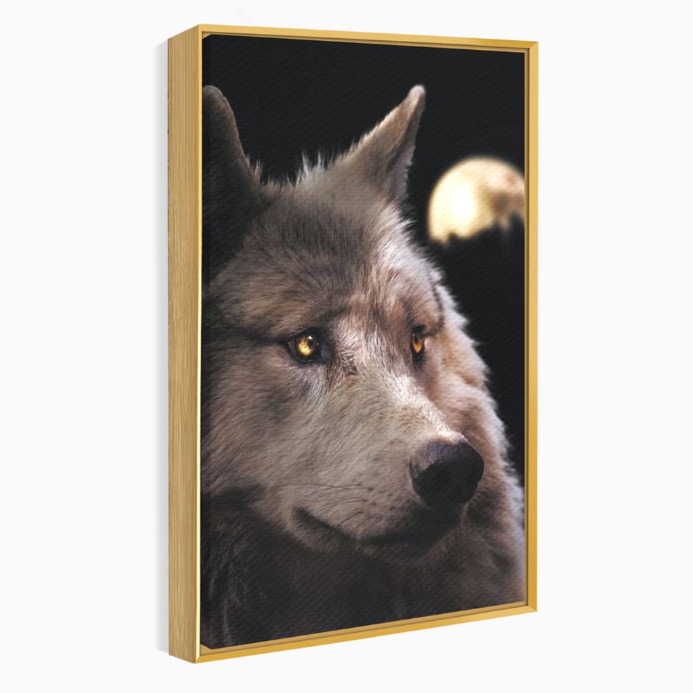 Leinwand Wandkunst Canvas Premium, LuxCanva® M1467, Unter dem Mond, Wolf, Tier, Wild, Vollmond, Blick, Nacht, einsam, geheimnisvoll, Berufung, Büro, Wohnen, Babyzimmer