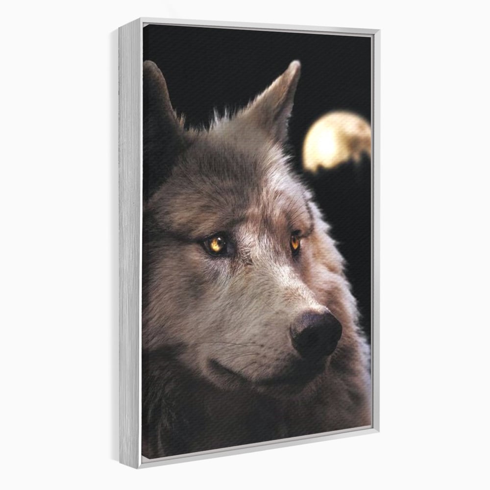 Leinwand Wandkunst Canvas Premium, LuxCanva® M1467, Unter dem Mond, Wolf, Tier, Wild, Vollmond, Blick, Nacht, einsam, geheimnisvoll, Berufung, Büro, Wohnen, Babyzimmer