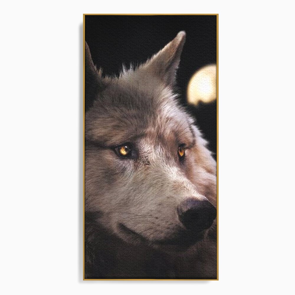Leinwand Wandkunst Canvas Premium, LuxCanva® M1467, Unter dem Mond, Wolf, Tier, Wild, Vollmond, Blick, Nacht, einsam, geheimnisvoll, Berufung, Büro, Wohnen, Babyzimmer