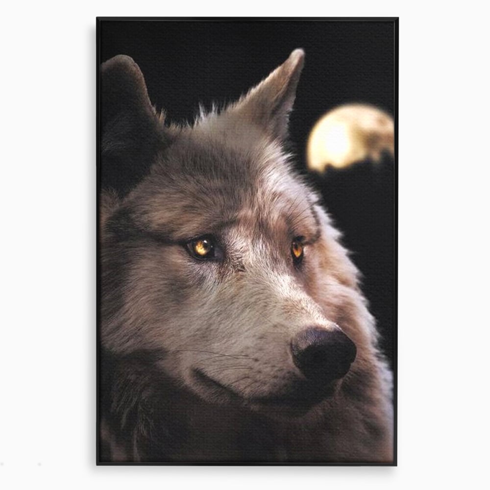 Leinwand Wandkunst Canvas Premium, LuxCanva® M1467, Unter dem Mond, Wolf, Tier, Wild, Vollmond, Blick, Nacht, einsam, geheimnisvoll, Berufung, Büro, Wohnen, Babyzimmer