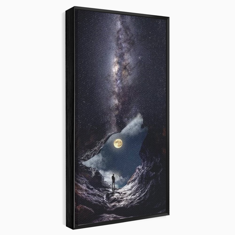 Tablou Canvas Premium, LuxCanva® M1468, Glasul Universului, Cosmos, Luna, Lup, Stele, Noapte, Vis, Mistic, Destin, Eternitate, Carare, Birou, Living, Camera Copil