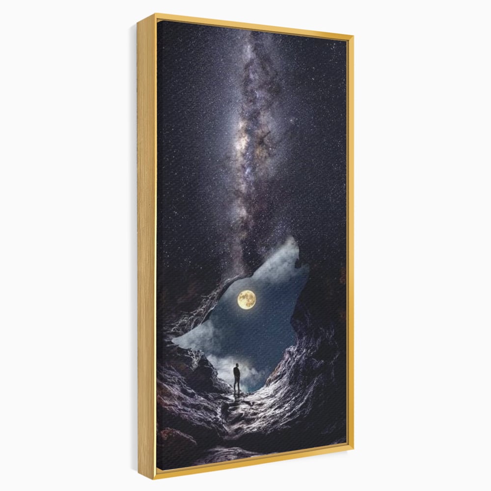 Tablou Canvas Premium, LuxCanva® M1468, Glasul Universului, Cosmos, Luna, Lup, Stele, Noapte, Vis, Mistic, Destin, Eternitate, Carare, Birou, Living, Camera Copil