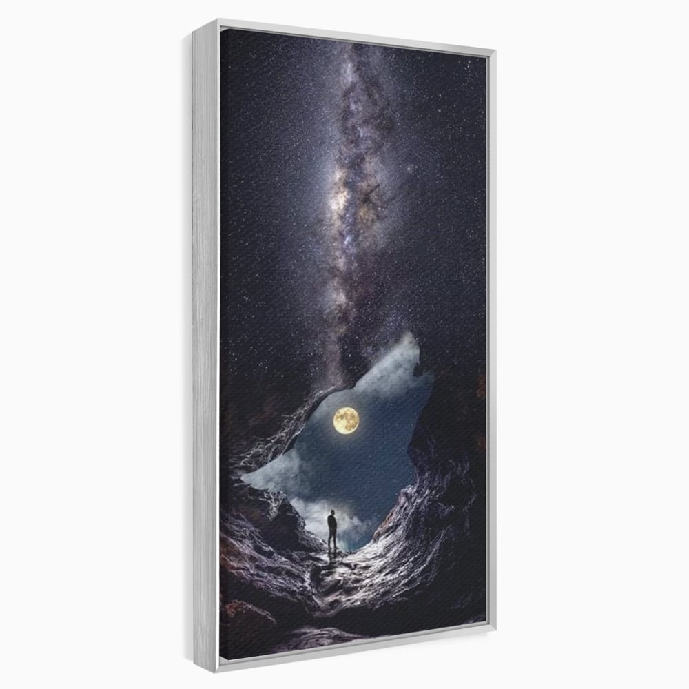 Tablou Canvas Premium, LuxCanva® M1468, Glasul Universului, Cosmos, Luna, Lup, Stele, Noapte, Vis, Mistic, Destin, Eternitate, Carare, Birou, Living, Camera Copil
