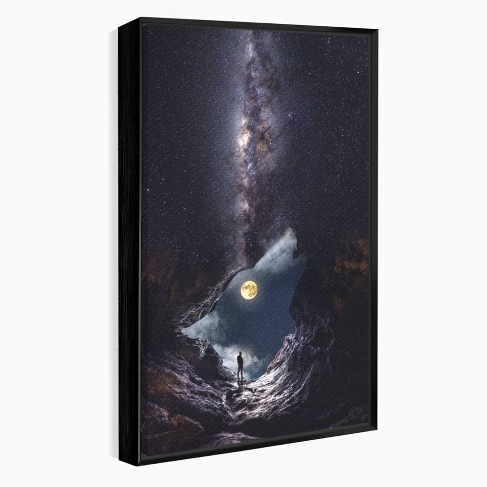 Tablou Canvas Premium, LuxCanva® M1468, Glasul Universului, Cosmos, Luna, Lup, Stele, Noapte, Vis, Mistic, Destin, Eternitate, Carare, Birou, Living, Camera Copil