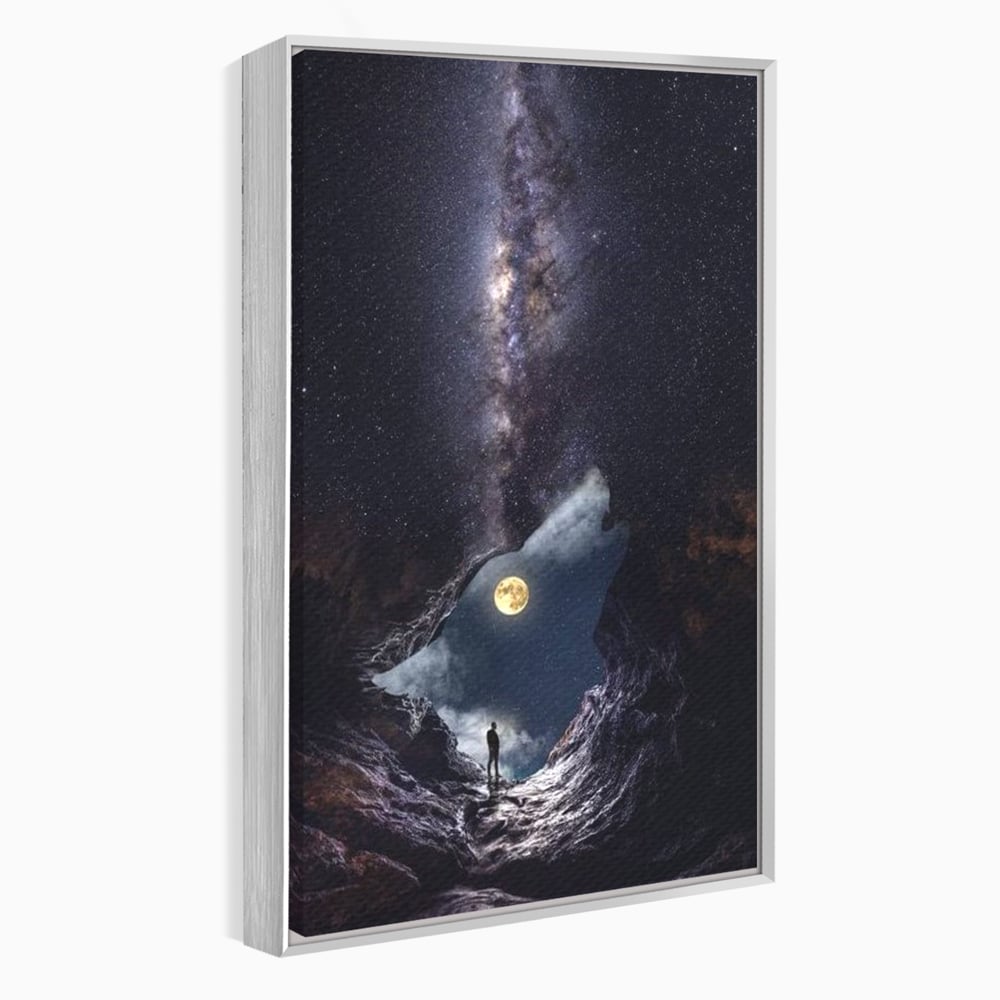 Tablou Canvas Premium, LuxCanva® M1468, Glasul Universului, Cosmos, Luna, Lup, Stele, Noapte, Vis, Mistic, Destin, Eternitate, Carare, Birou, Living, Camera Copil