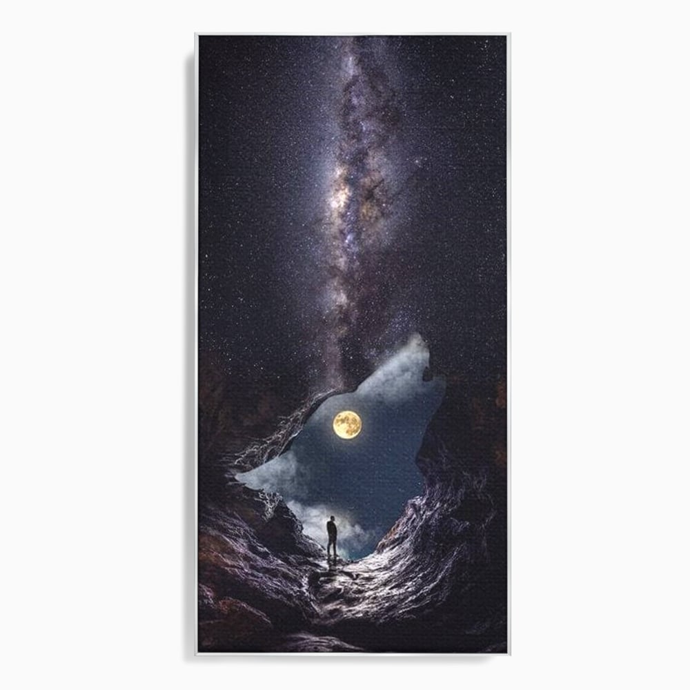 Tablou Canvas Premium, LuxCanva® M1468, Glasul Universului, Cosmos, Luna, Lup, Stele, Noapte, Vis, Mistic, Destin, Eternitate, Carare, Birou, Living, Camera Copil