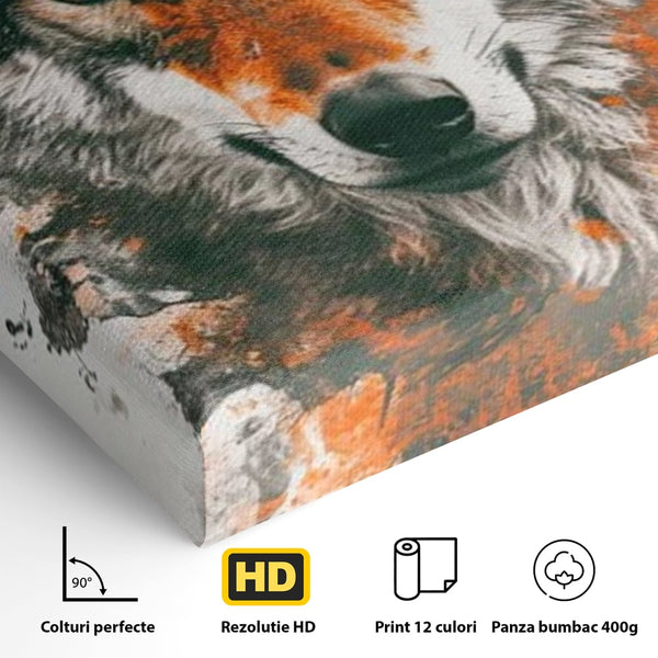 Tablou Canvas Premium, LuxCanva® M1469, Focul Interior, Lup, Portret, Animal, Salbatic, Privire, Ochi, Foc, Spirit, Intens, Pictura, Abstract, Birou, Living, Camera Copil